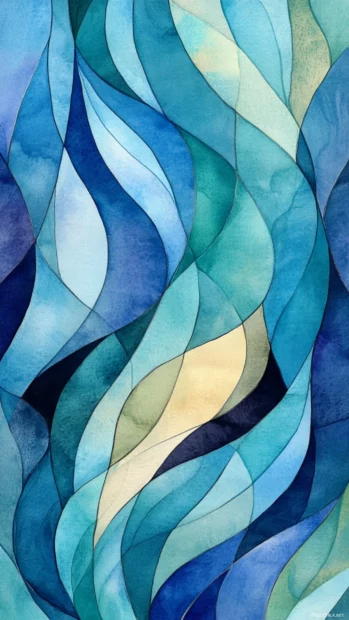 Abstract Watercolor Background For Phone With Flowing Cool Tones And Gentle Lines.