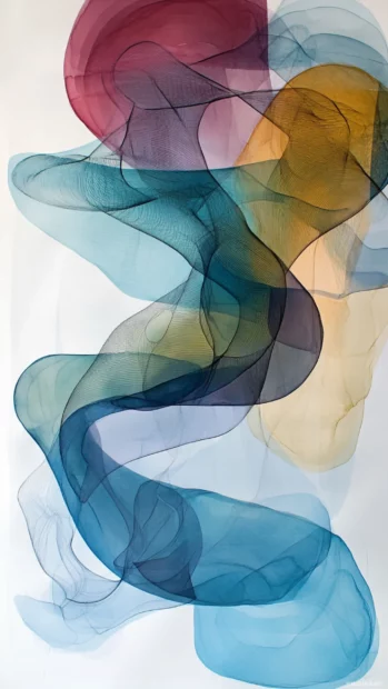 Abstract Watercolor Painting Featuring Flowing Lines And Cool Tones.