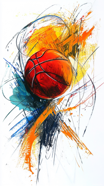 Abstract art interpretation of a basketball play.
