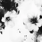Abstract black and white floral patterns painted with fluid watercolor strokes.
