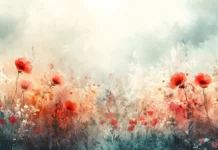 Abstract flower fields glowing in muted Aesthetic Watercolor tones, Clean and Elegant style.