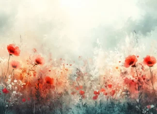 Abstract flower fields glowing in muted Aesthetic Watercolor tones, Clean and Elegant style.