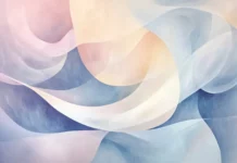 Abstract fluid shapes in soft pastel tones.