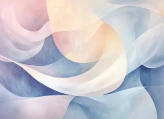 Abstract fluid shapes in soft pastel tones.