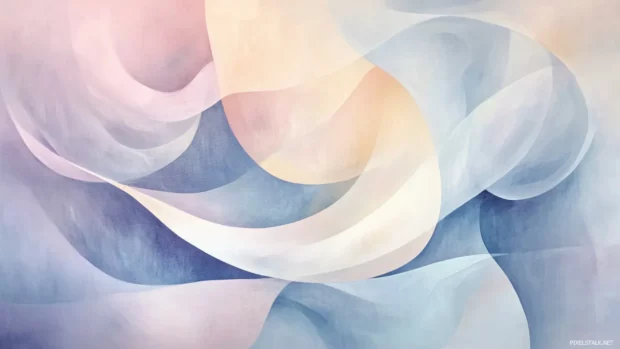 Abstract fluid shapes in soft pastel tones.