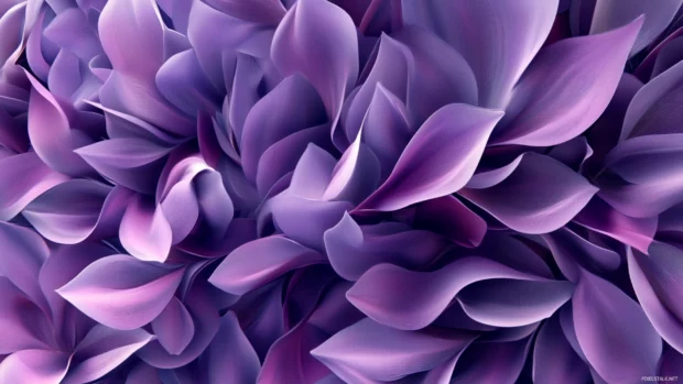 Abstract fractal of swirling purple petals and leaves.