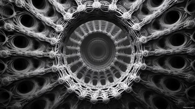 Abstract fractal patterns rotating in endless loops.