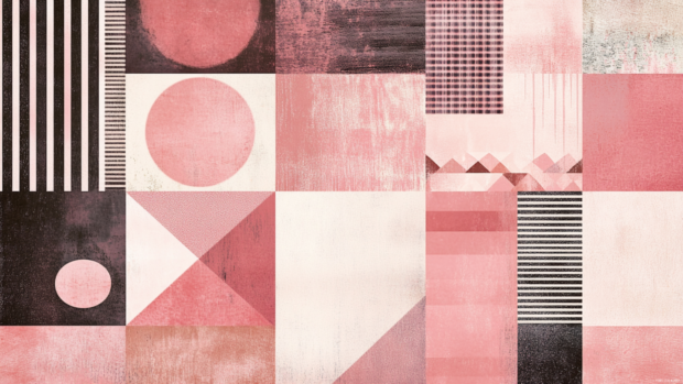 Abstract geometric patterns in various soft pink tones.