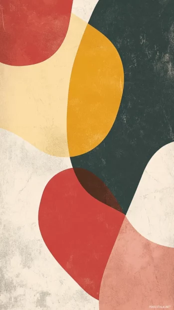 Abstract mid century shapes aligned diagonally in retro palette.