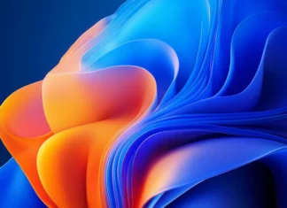 Abstract motion blur style Windows 11 lock screen background for desktop.