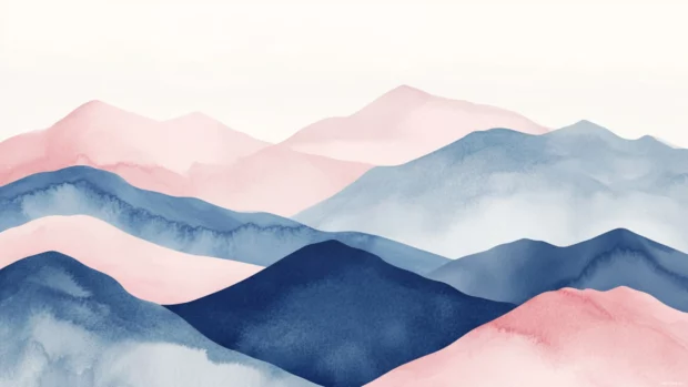 Abstract mountain ranges in Aesthetic Watercolor Wallpapers vibe, minimal pastel colors, Clean and Elegant style.