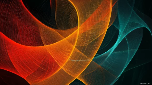 Abstract neon lines forming intricate geometric patterns on a dark background, Vector illustration, D art .