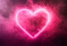 Abstract neon rings glowing in soft pink mist inspired by Pink neon heart wallpaper.