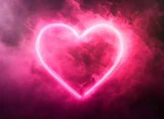 Abstract neon rings glowing in soft pink mist inspired by Pink neon heart wallpaper.