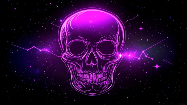 Abstract neon skull outlined against cosmic background inspired by Glowing neon skull art.
