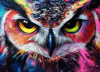 Abstract owl portrait painted in high detail in vibrant graffiti desktop wallpapers HD.