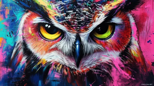 Abstract owl portrait painted in high detail in vibrant graffiti desktop wallpapers HD.