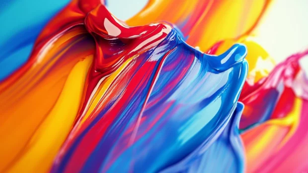 Abstract paint strokes in vivid complementary colors.