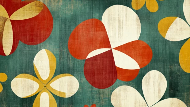 Abstract retro floral wallpaper for desktop with mid century modern shapes.