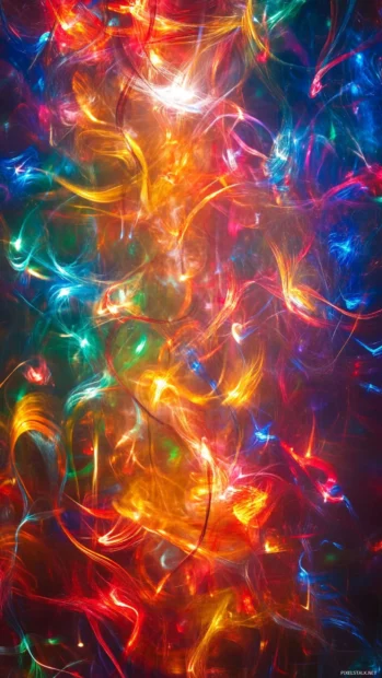Abstract ribbons of light weaving and looping in vertical flow.