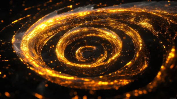 Abstract spiral of glowing neon shards.