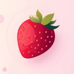Abstract strawberries, geometric shapes, flat colors, pastel gradient backdrop.