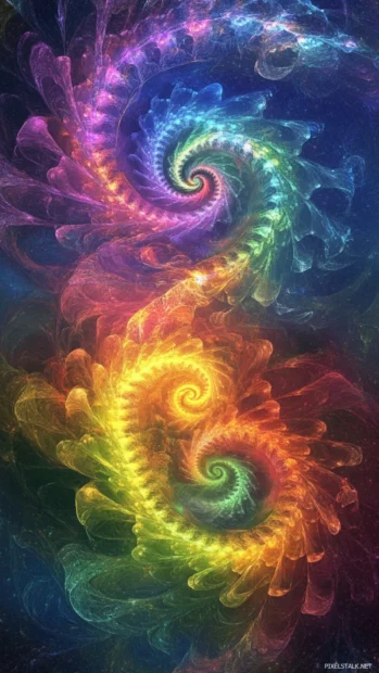 Abstract swirl of rainbow smoke and galaxy fractals, a top choice for Aesthetic Trippy Wallpapers.