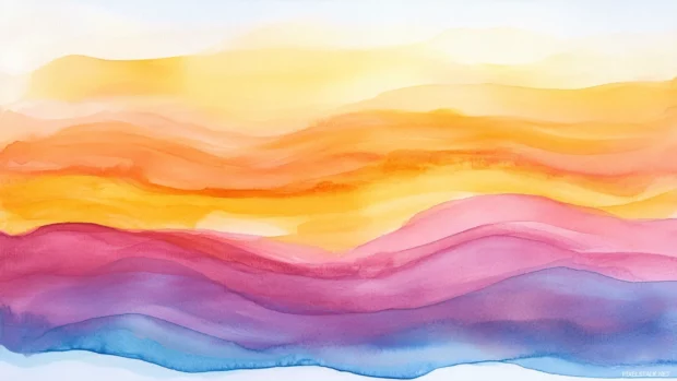 Abstract waves of color flowing across a soft watercolor horizon.