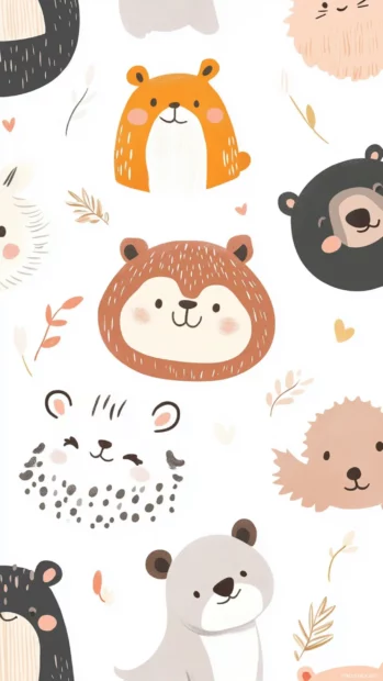 Adorable Cute Lock screen Wallpapers featuring smiling cartoon animals in soft colors.