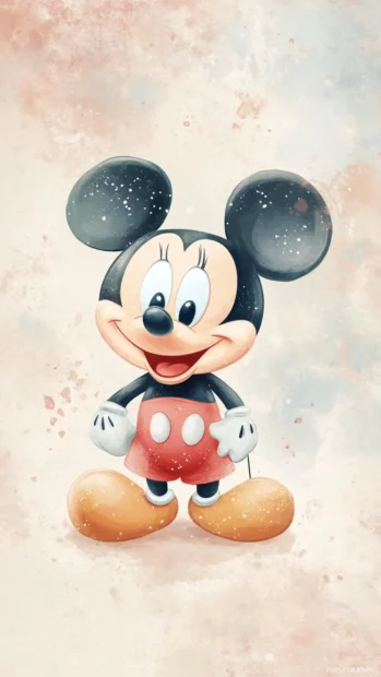 Adorable Mickey Mouse design featuring pastel tones and gentle cartoon expressions, cute Disney character.