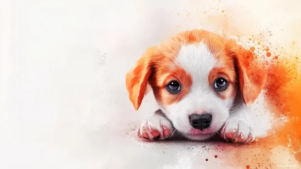 Adorable Puppy Wallpaper with watercolor effects, best fit for minimalist desktop aesthetics.