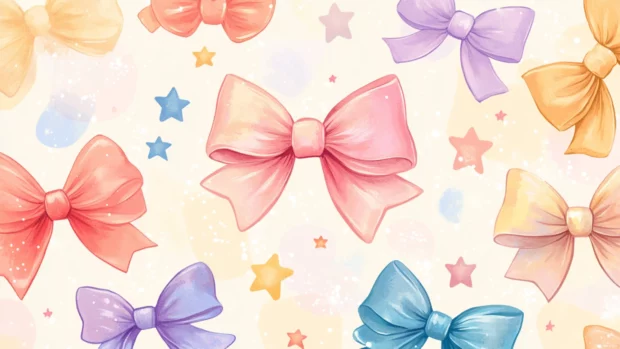 Adorable cute girly wallpaper  showcasing bows, flowers, and stars.