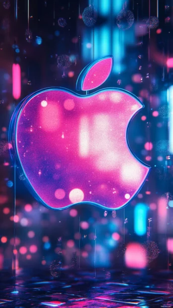Aesthetic Apple logo wallpaper for iPhone surrounded by neon lights.