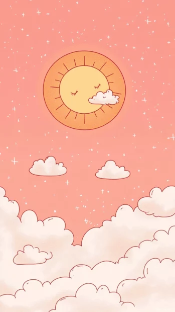 Aesthetic Cute Lock screen Wallpapers with tiny doodle clouds and sun.