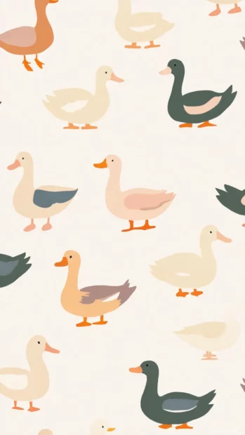 Aesthetic Duck Wallpapers with soft pastel ducks arranged in a repeating pattern over beige background.