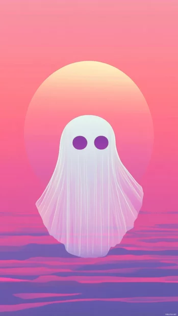 Aesthetic Ghost Wallpapers where cute spirits drift through vaporwave backgrounds with subtle gradients.