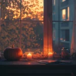 Aesthetic Halloween Windows Wallpapers with cozy candlelit pumpkins.