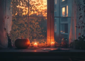 Aesthetic Halloween Windows Wallpapers with cozy candlelit pumpkins.