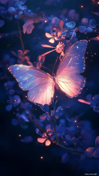 Aesthetic Lock screen Wallpapers featuring glowing butterflies and floral elements.
