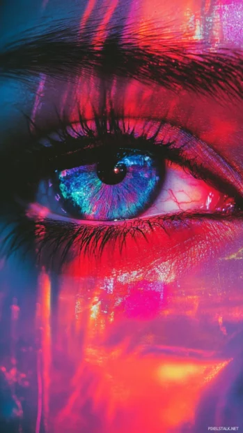 Aesthetic Trippy Wallpapers ideal for iPhone backgrounds, featuring glitch art, surreal eyes, and radiant glow.