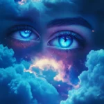 Aesthetic Trippy phone wallpaper featuring cosmic eyes and melting clouds in vaporwave tones.