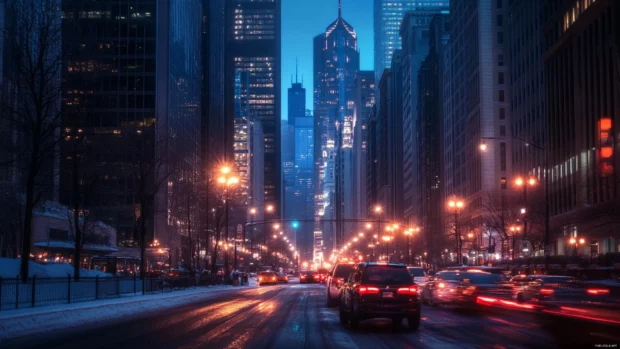 Aesthetic composition featuring City lights at night, soft tones.