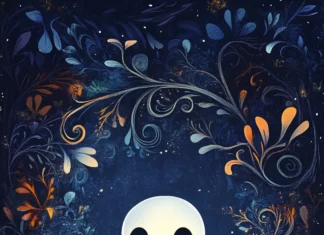 Aesthetic ghost design where cartoon spirits dance through frames of vines and lace.