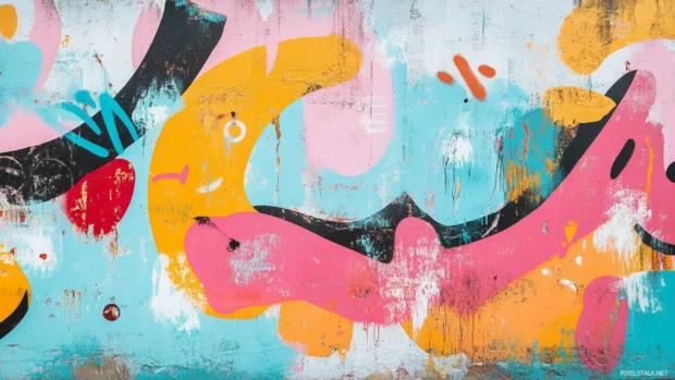 Aesthetic graffiti wallpaper with pastel tones and dreamy abstract figures.