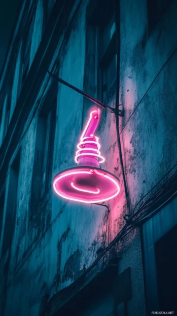 Aesthetic soft pink neon sign glowing against a dark background.