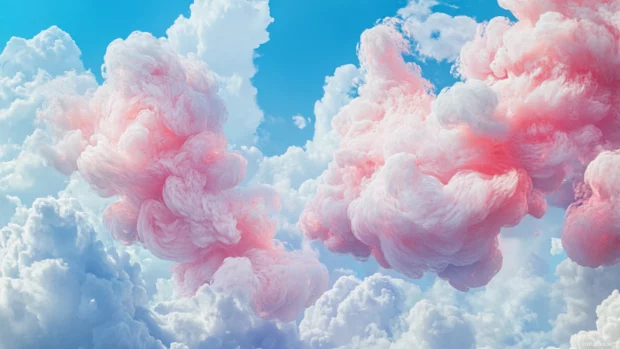 Airy cotton clouds floating lazily in the summer atmosphere.
