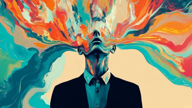 An abstract portrait of a figure melting into the background, a thought provoking Vintage Trippy Wallpaper.