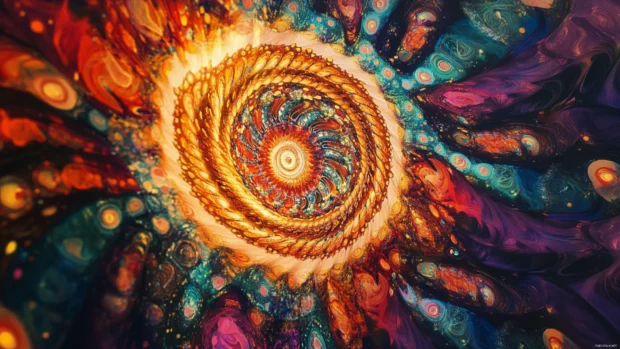 An abstract trippy art piece, swirling patterns of light and shadow, a captivating Trippy Desktop 4K Wallpaper.