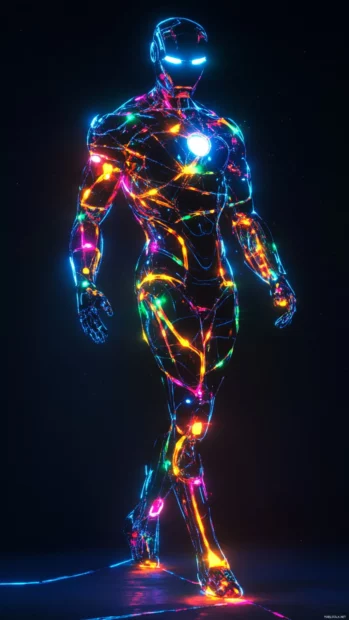 An abstract version of Iron Man suit with neon shapes.