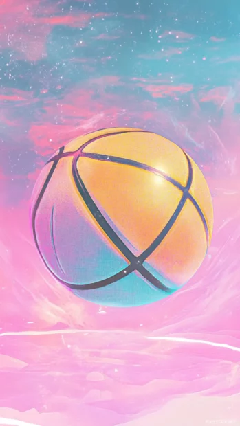 An aesthetic basketball phone wallpaper with soft pastel lighting and retro vibe.